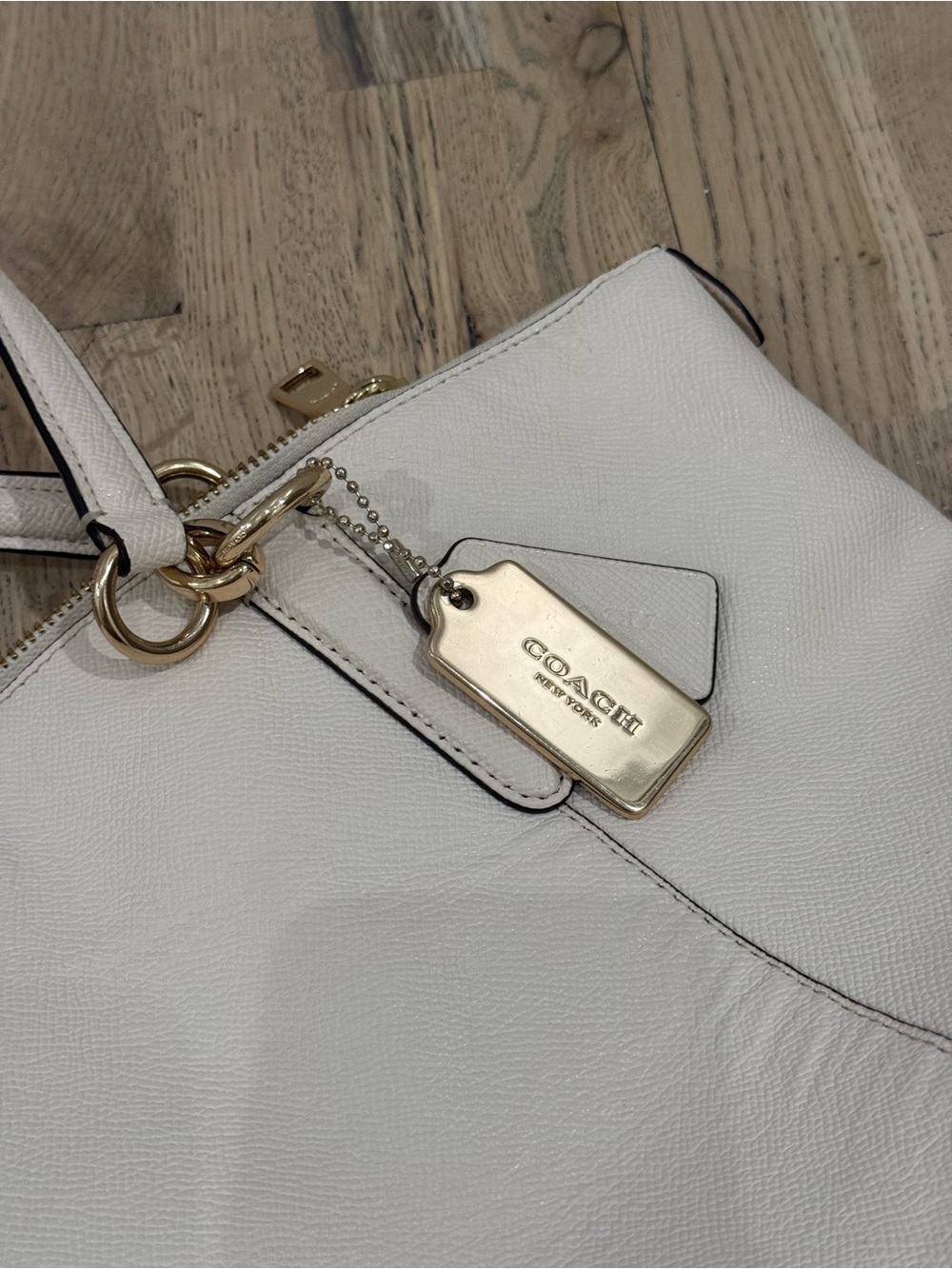 Coach White/Cream Leather Tote with Gold Tag